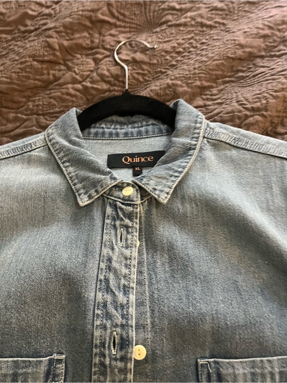 Quince Women’s Washed Denim Button-Front Shirt - Light Blue - Picture 2 of 5